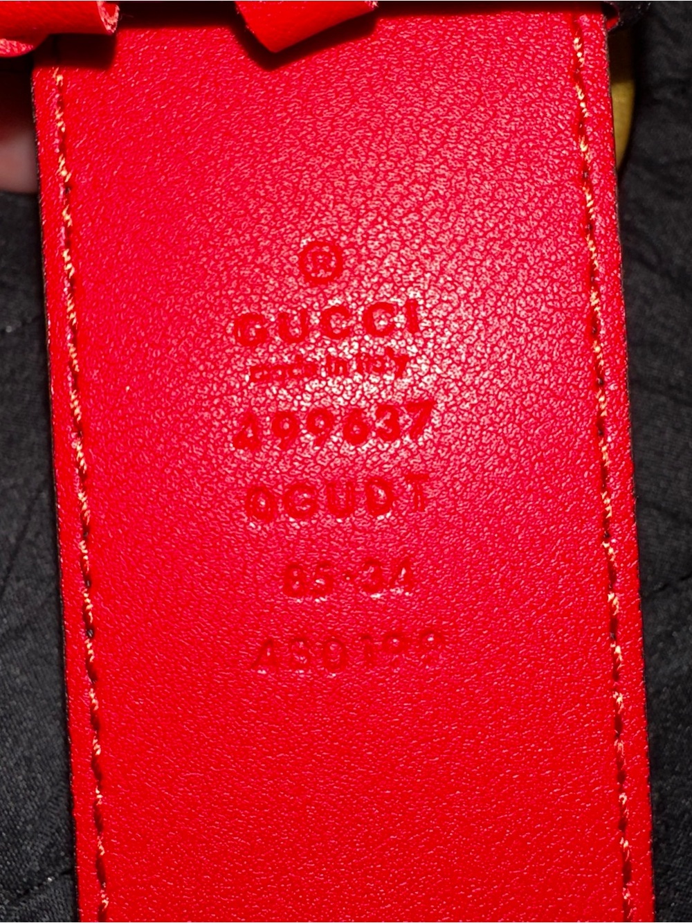 Gucci Black Leather Belt with Gold Bee Buckle and Blue & Red Accents - Picture 3 of 5